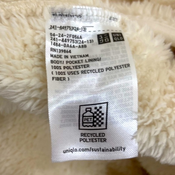 Uniqlo zip up fuzzy jacket cream recycled polyester front pockets size xl - Picture 10 of 10